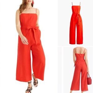 NEW w/tag J.Crew Tie Waist Linen Wide Leg Jumpsuit in Red Size 000